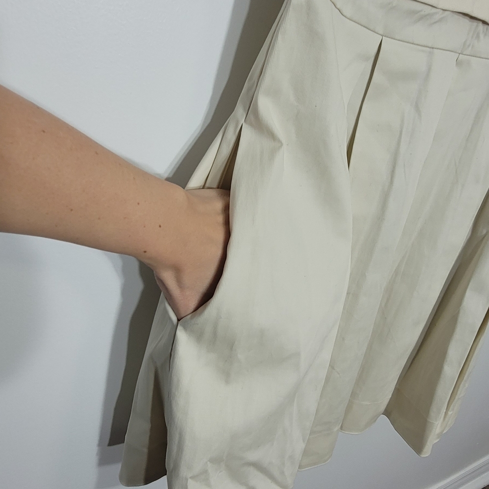 & Others Stories Ivory Cotton Pleated Bottom Pockets Business Zipper Back Sz 40 - Picture 4 of 13